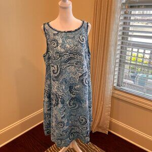 J. Jill Dress Womens Med Blue Paisley Linen Sleeveless Casual Summer Pockets